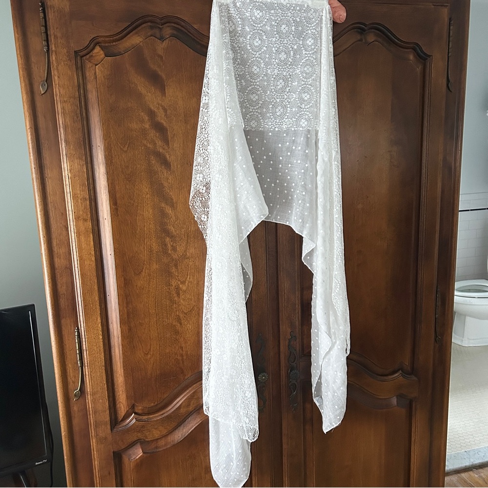 Vintage Lace & Swiss Dot Layered Scarf Shawl – Romantic Lace Wrap – 76” - Picture 8 of 16